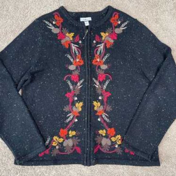 Vintage Croft & Barrow Fall Foliage Embroidered Cardigan Size M - Picture 9 of 9